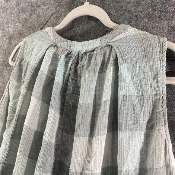 Free People Tank Top Medium Green Gray Plaid Sleeveless Button-Up Tunic - Picture 4 of 8